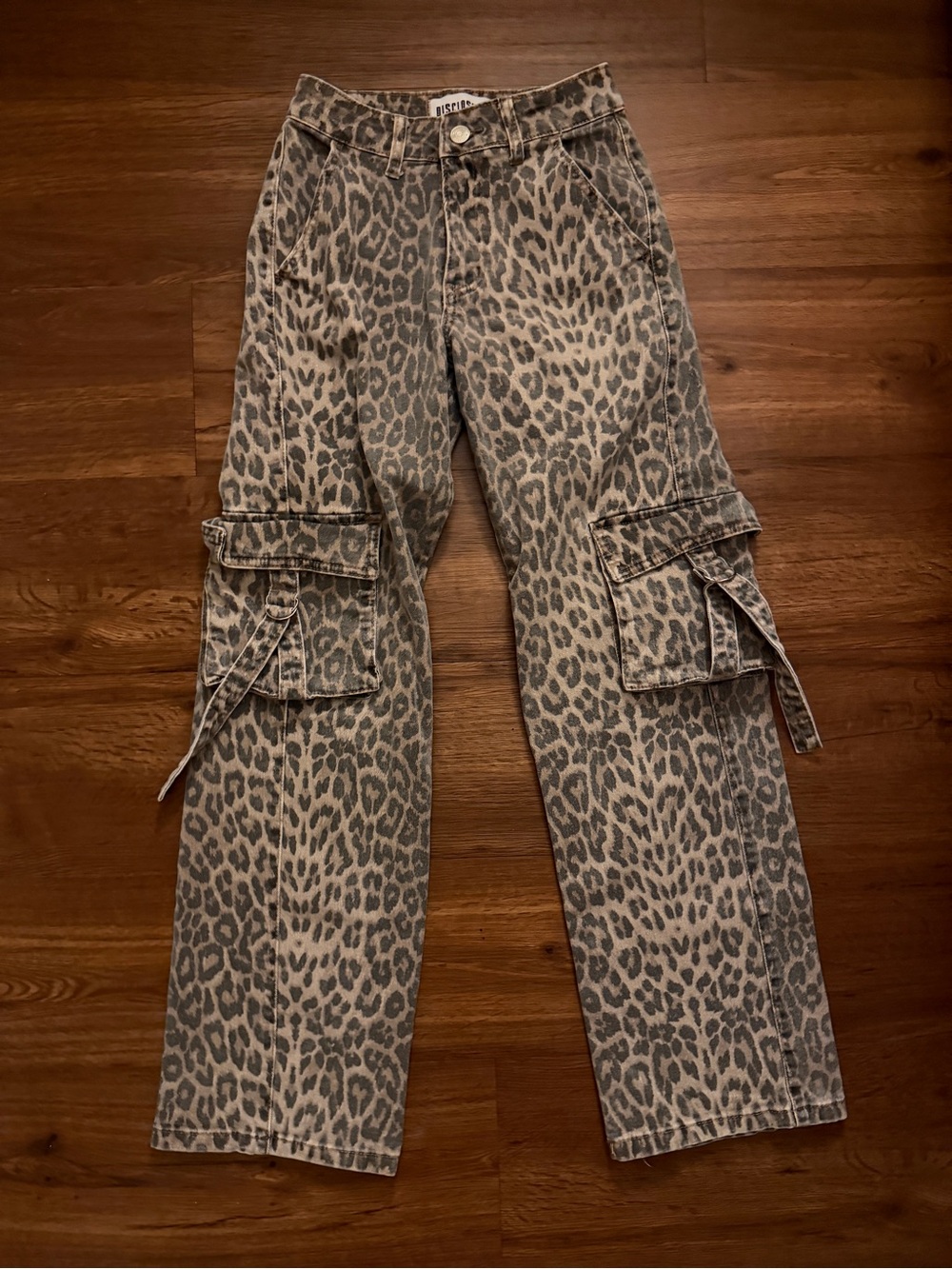 Wide Leg Cargo Pants in Leopard Print - Beige/Gray